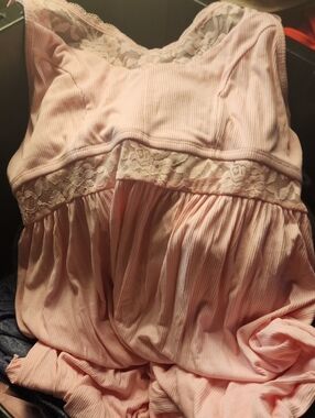 SS ribbed lace pink sleep dress
